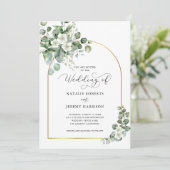 Invitation Eucalyptus Gold Arch QR Code tout en un Mariage (Debout devant)