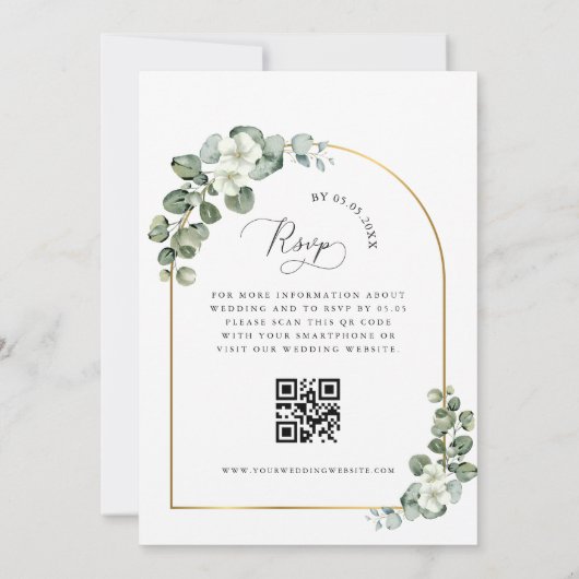 Invitation Eucalyptus Gold Arch QR Code tout en un Mariage (Dos)