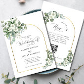 Invitation Eucalyptus Gold Arch QR Code tout en un Mariage