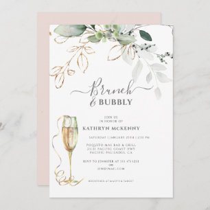 Invitation Eucalyptus Gold Blush Fête des mariées rose