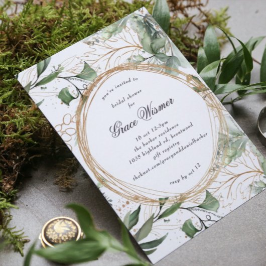 Invitation Eucalyptus Gold Boho Cercles Pampas Fête des marié