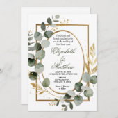 Invitation Eucalyptus Gold Botanical Wreath Wedding Invitatio (Devant / Derrière)