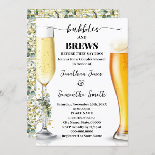 Invitation Eucalyptus & Gold Bubbles and Brews Couples Douche