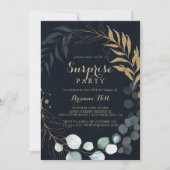 Invitation Eucalyptus Gold Calligraphie Blue Surprise Party (Devant)