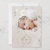 Invitation Eucalyptus Gold Cross Wreath Girl Baptism Photo (Dos)
