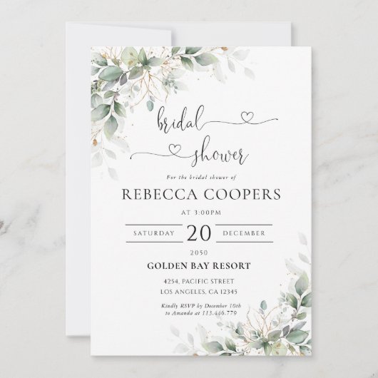 Invitation Eucalyptus Gold Floral (Devant)