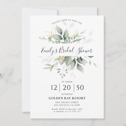 Invitation Eucalyptus Gold Floral (Devant)