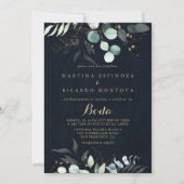 Invitation Eucalyptus Gold Floral Bleu Mariage espagnol (Devant)