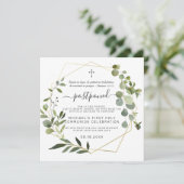 Invitation Eucalyptus Gold Géométrique | Communion reportée (Debout devant)