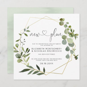 Invitation Eucalyptus Gold Géométrique   Mariage reporté