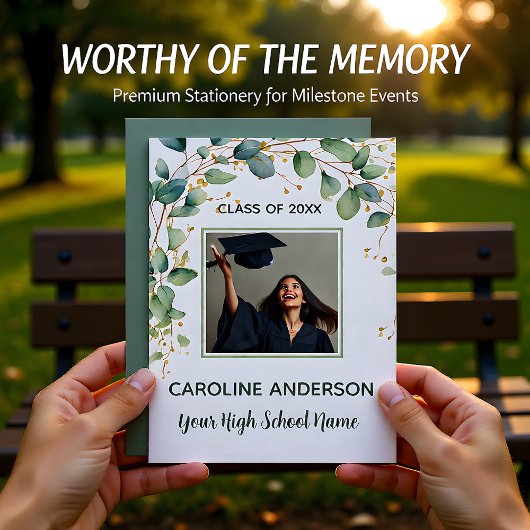 Invitation Eucalyptus Gold Grad Announcement Card