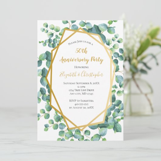Invitation Eucalyptus Gold Greenery (Debout devant)