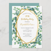 Invitation Eucalyptus Gold Greenery Fête d'anniversaire pour  (Devant / Derrière)