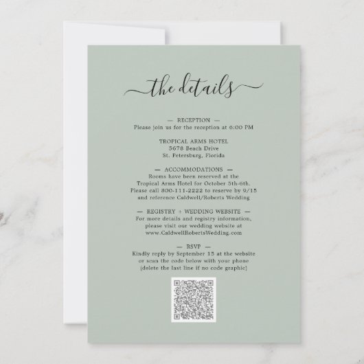 Invitation Eucalyptus Gold Metallage tout en un Mariage (Dos)