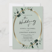 Invitation Eucalyptus Gold Moderne Calligraphie Sage Mariage (Devant)