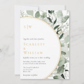 Invitation Eucalyptus Gold Moderne Monogramme Mariage tout en (Devant)
