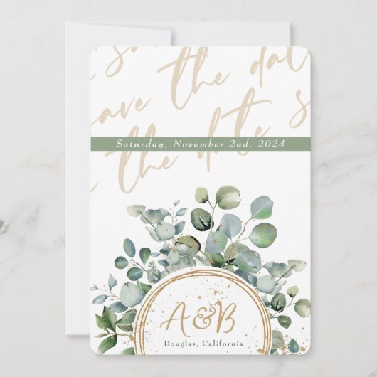 Invitation Eucalyptus Gold Parties scintillant - Vert - Enreg (Devant)