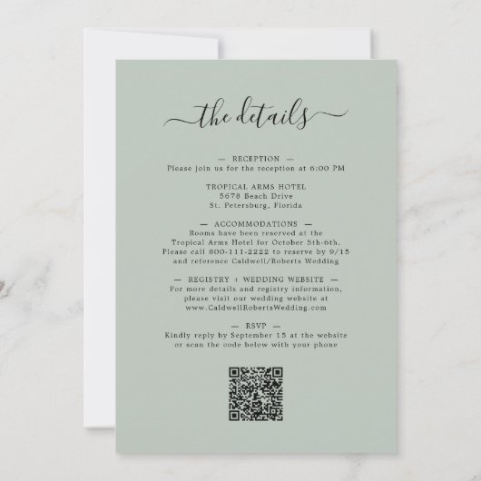 Invitation Eucalyptus Gold Sage All in One Détails Mariage (Dos)