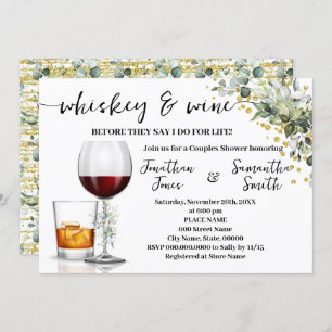 Invitation Eucalyptus Gold Whiskey & Wine Couples Douche