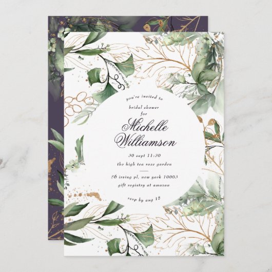 Invitation Eucalyptus Golden Boho Fête des mariées Pampas mod (Devant / Derrière)