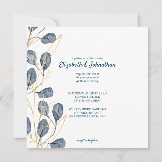 Invitation Eucalyptus Golden Garden Floral Mariage (Devant)
