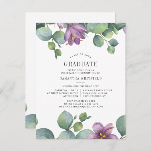 Invitation Eucalyptus Grad 2022 Vert Moden Graduation (Devant / Derrière)