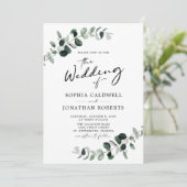 Invitation Eucalyptus Green Calligraphy QR Code Mariage (Debout devant)