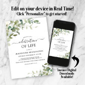 Invitation Eucalyptus Green Célébration de la vie Memorial