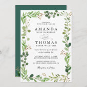 Invitation Eucalyptus Green Feuille Bordure Cadre chic Mariag (Devant / Derrière)