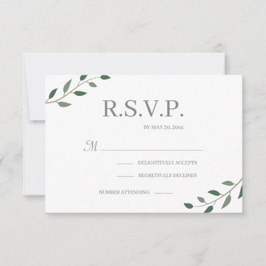 Invitation Eucalyptus Green Feuilles mariage élégant RSVP (Devant)