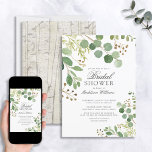 Invitation Eucalyptus Green Feuilles Rustic Nature Douche<br><div class="desc">Moderne et branché,  ce design d'invitation à la douche nuptiale présente une végétation d'eucalyptus aquarelle avec une texture d'aquarelle coordonnée à l'envers. Copyright Invitations élégants,  tous droits réservés.</div>