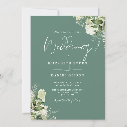 Invitation Eucalyptus Green Floral Code QR Mariage (Devant)