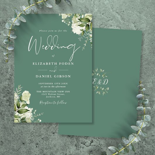 Invitation Eucalyptus Green Floral Mariage