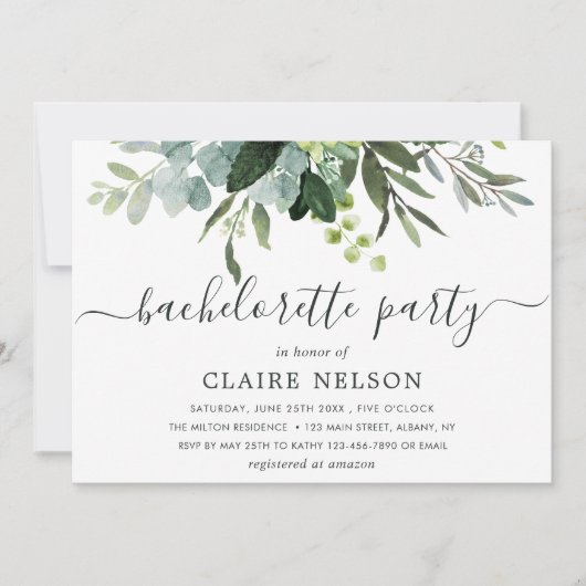 Invitation Eucalyptus Green Foliage Bachelorette Party (Devant)