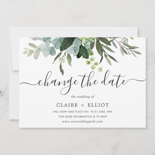 Invitation Eucalyptus Green Foliage Modifier la date Mariage (Devant)