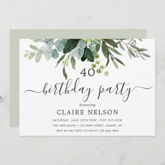 Invitation Eucalyptus Green Folithday Party (Devant / Derrière)