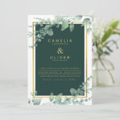 Invitation Eucalyptus Green Gold PHOTO MARIAGE INVITE (Debout devant)