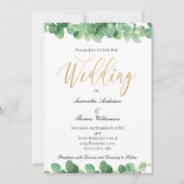 Invitation Eucalyptus Green Gold Script Mariage élégant (Devant)