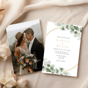 Invitation Eucalyptus Green Gold Simple Photo Mariage