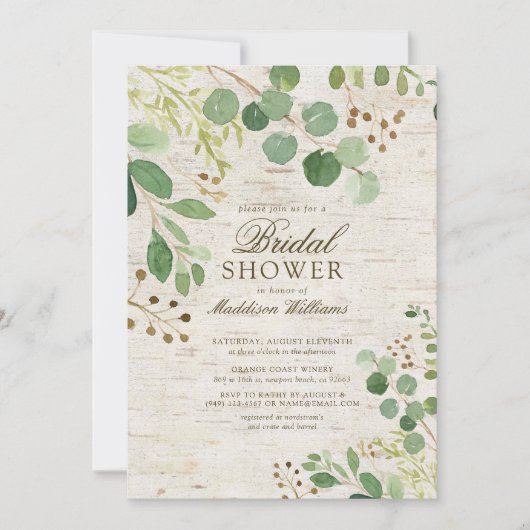 Invitation Eucalyptus Green Nature Rustique Birch Douche (Devant)