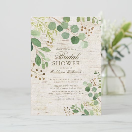 Invitation Eucalyptus Green Nature Rustique Birch Douche (Debout devant)