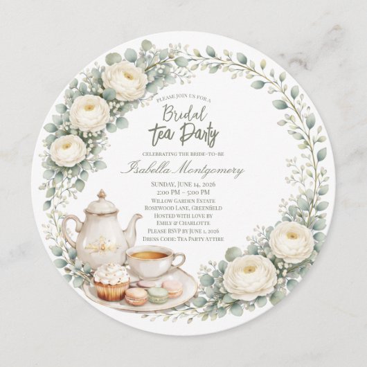 Invitation Eucalyptus Green Palette Tea Party Bridal Shower (Devant)