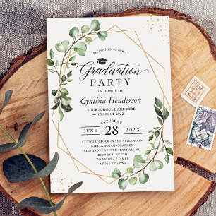 Invitation Eucalyptus Green Party de graduation géométrique