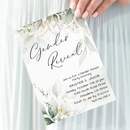 Invitation Eucalyptus Green Party de révélation de genre