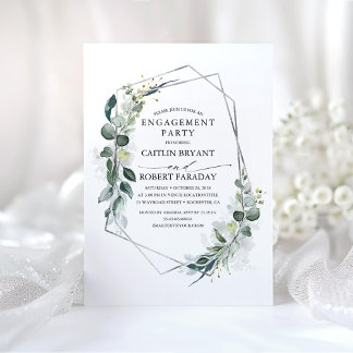 Invitation Eucalyptus Green Party d'engagement géométrique