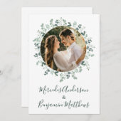 Invitation Eucalyptus Green Photo Mariage botanique (Devant / Derrière)
