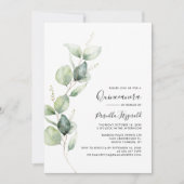 Invitation Eucalyptus Green Quinceanera 15e anniversaire (Devant)