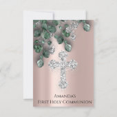 Invitation Eucalyptus Green Silver Première Communion Sainte (Dos)