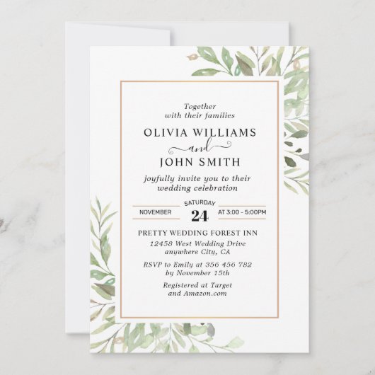 Invitation Eucalyptus Green Simple Mariage L008 (Devant)