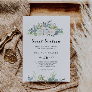 Invitation Eucalyptus Green Sweet sixteen fête d'anniversaire